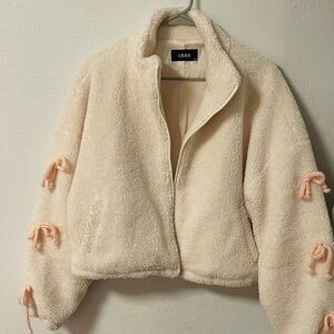CIDER FLEECE HIGH NECK SOLID BOWKNOT DRAWSTRING JACKET